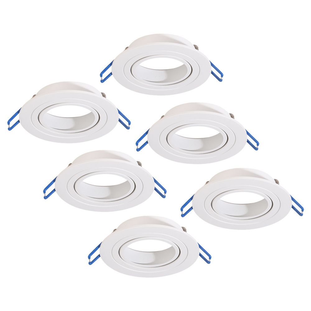 Set van 6 Balos LED Inbouwspots - Kantelbaar - Diameter 90mm - Rond - GU10 Fitting inbouwarmatuur - IP20 voor binnen - Wit | HOFTRONIC