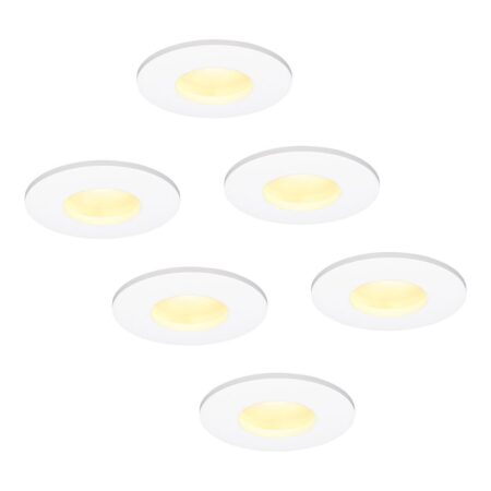 Set van 6 Barcelona - LED platte inbouwspots met lage inbouwdiepte 60mm - 6 Watt 570 Lumen - 2700K Warm wit - GU10 LED Module - Dimbaar - Rond - IP44 voor badkamer