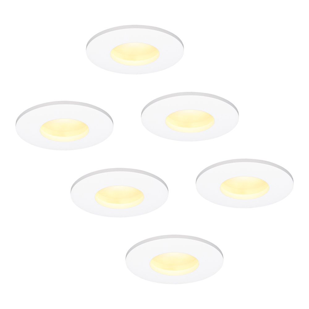 Set van 6 Barcelona - LED platte inbouwspots met lage inbouwdiepte 60mm - 6 Watt 570 Lumen - 2700K Warm wit - GU10 LED Module - Dimbaar - Rond - IP44 voor badkamer