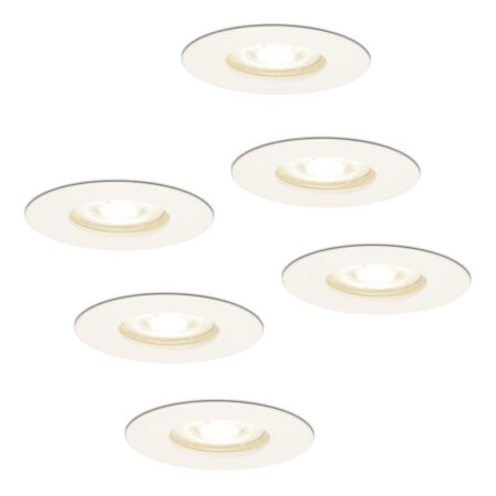 Set van 6 Bari LED Inbouwspots - 4 Watt 345 Lumen - 4000K neutraal wit - GU10 - Dimbaar - Rond - IP64 Waterdicht - Wit - Voor binnen