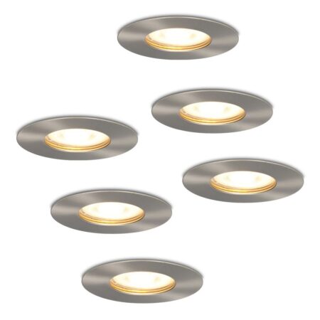 Set van 6 Bari LED Inbouwspots - 4 Watt 345 lumen - 2700K Warm Wit - GU10 - Dimbaar - Rond - IP65 Waterdicht - RVS - Voor binnen