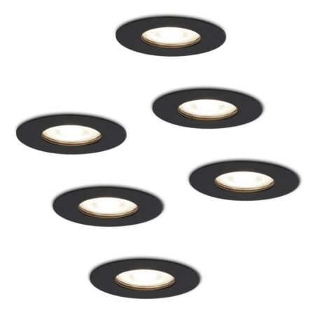 Set van 6 Bari LED inbouwspots - 4 Watt 345 Lumen - 4000K neutraal wit - GU10 - Dimbaar - Rond - IP64 Waterdicht - Zwart - Voor binnen