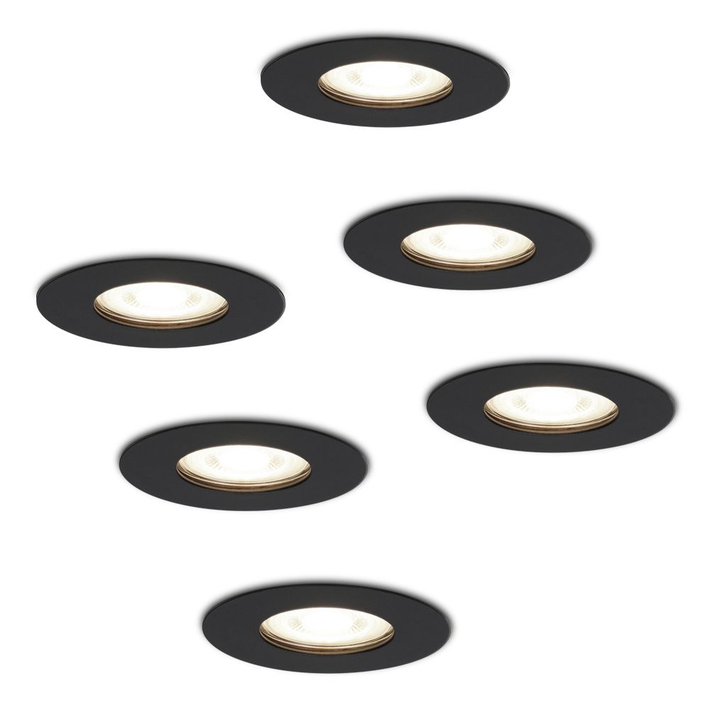 Set van 6 Bari LED inbouwspots - 4 Watt 345 Lumen - 4000K neutraal wit - GU10 - Dimbaar - Rond - IP64 Waterdicht - Zwart - Voor binnen