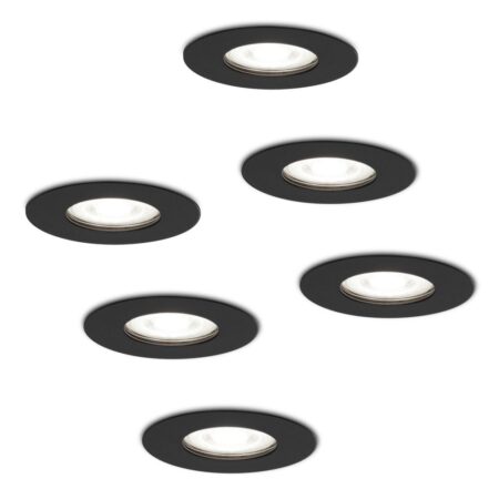 Set van 6 Bari LED inbouwspots - 4 Watt 345 Lumen - 6500K daglicht wit - GU10 - Dimbaar - Rond - IP64 Waterdicht - Zwart - Voor binnen