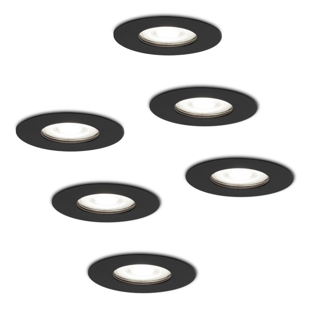 Set van 6 Bari LED inbouwspots - 4 Watt 345 Lumen - 6500K daglicht wit - GU10 - Dimbaar - Rond - IP64 Waterdicht - Zwart - Voor binnen