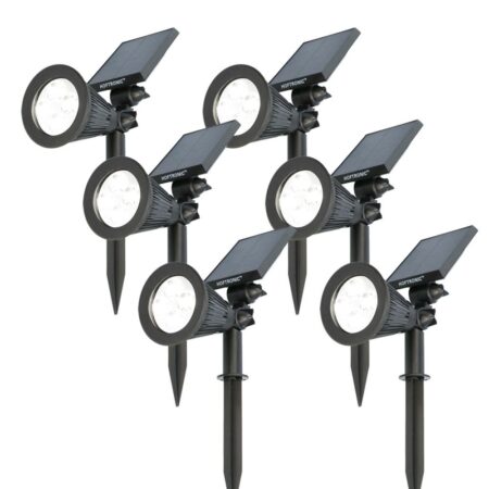 Set van 6 Bend solar prikspots - Incl. Schemerschakelaar - 6000K koud wit - 2 lichtstanden - 200lm - 6-9 uur brandtijd - Kantelbaar en richtbaar - IP65 waterdicht | HOFTRONIC