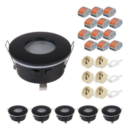 Set van 6 Bento - LED Inbouwspots - Armatuur - Diameter 83mm - GU10 Fitting incl. lamphouder - Rond - IP44 voor badkamer en buiten - Zwart | HOFTRONIC