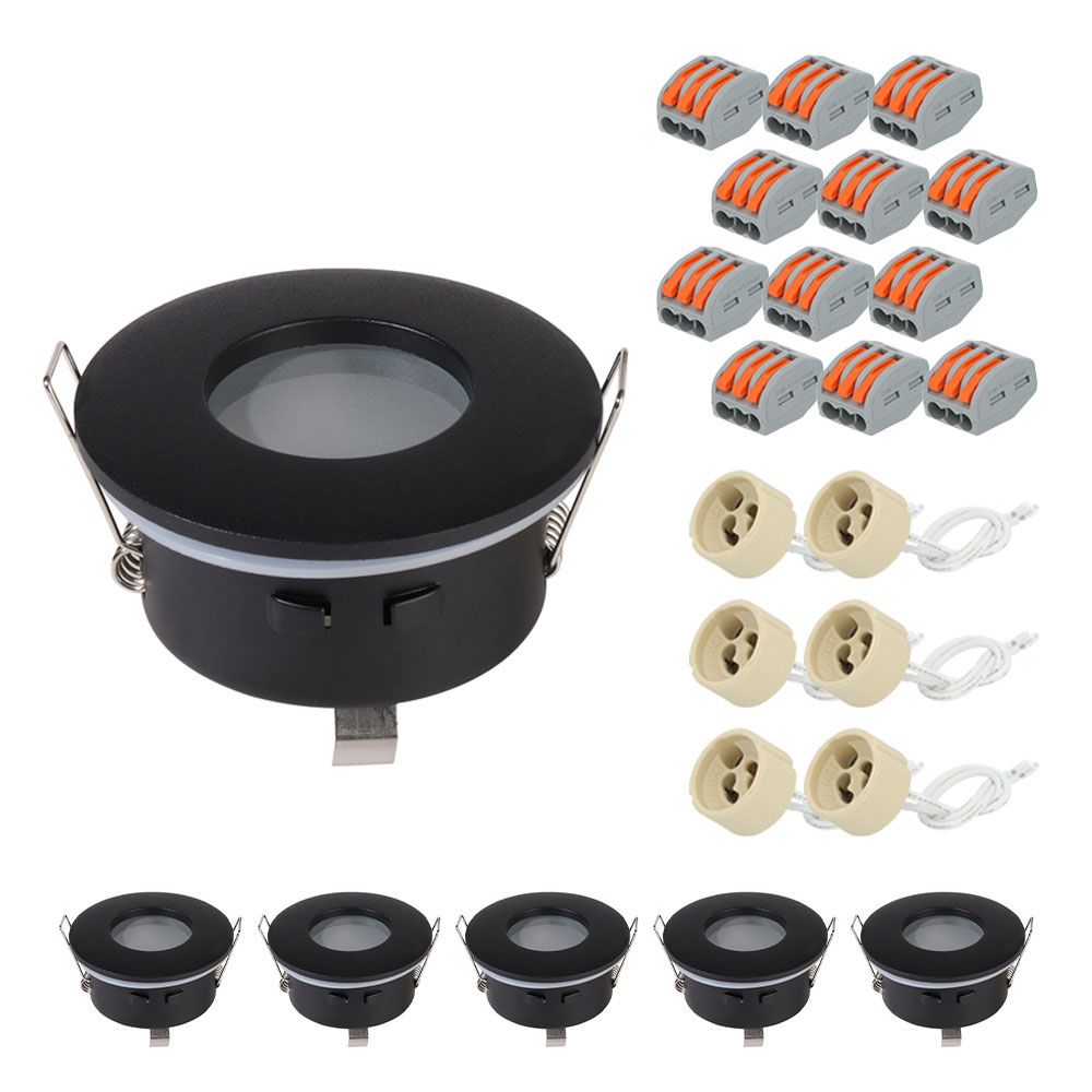 Set van 6 Bento - LED Inbouwspots - Armatuur - Diameter 83mm - GU10 Fitting incl. lamphouder - Rond - IP44 voor badkamer en buiten - Zwart | HOFTRONIC