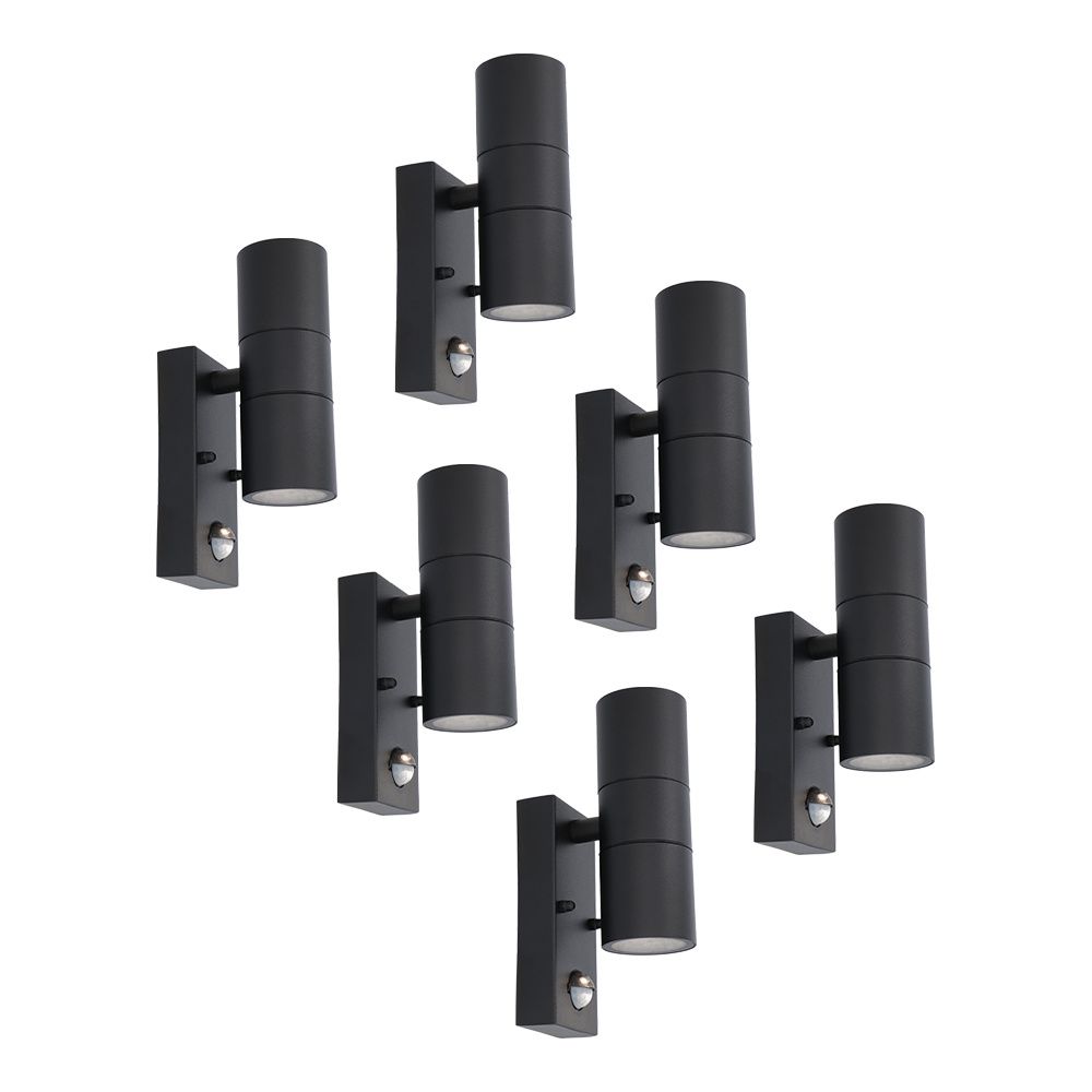 Set van 6 Blenda Wandlamp Zwart - 6500K daglicht Wit - 8 Watt 690 Lumen - Bewegingssensor en Schemerschakelaar - IP44 Waterdicht - Up & Downlight voor buiten | HOFTRONIC
