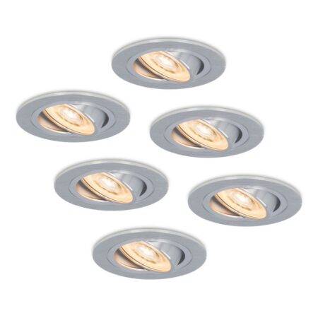 Set van 6 Chandler LED inbouwspots - 6W 570lm - GU10 LED Module - 2700K warm wit - Dimbaar - Kantelbaar - IP20 Voor binnen - RVS | HOFTRONIC