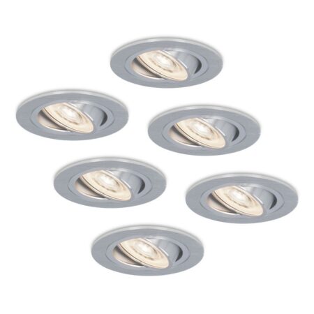 Set van 6 Chandler LED inbouwspots - 6W 570lm - GU10 LED Module - 4000K neutraal wit - Dimbaar - Kantelbaar - IP20 voor binnen - RVS | HOFTRONIC