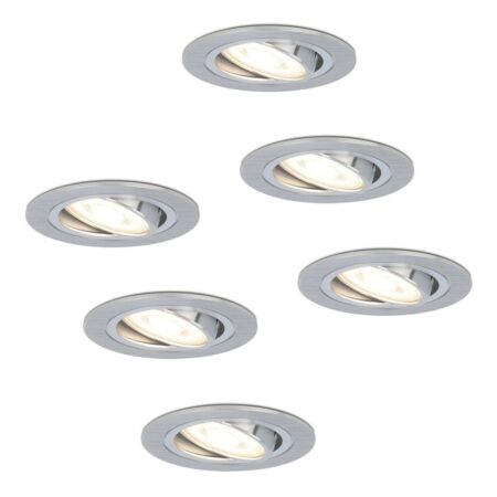 Set van 6 Chandler LED inbouwspots - GU10 4 Watt 345 Lumen - 4000K Neutraal wit - Dimbaar - Rond - Kantelbaar - IP20 Voor binnen - RVS | HOFTRONIC