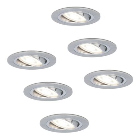 Set van 6 Chandler LED inbouwspots - GU10 4 Watt 345 Lumen - 6500K Daglicht wit - Dimbaar - Rond - Kantelbaar - IP20 Voor binnen - RVS | HOFTRONIC