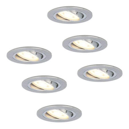 Set van 6 Chandler LED inbouwspots - GU10 4 Watt 345 lumen - 2700K Warm wit - Dimbaar - Rond - Kantelbaar - IP20 Voor binnen - Aluminium | HOFTRONIC