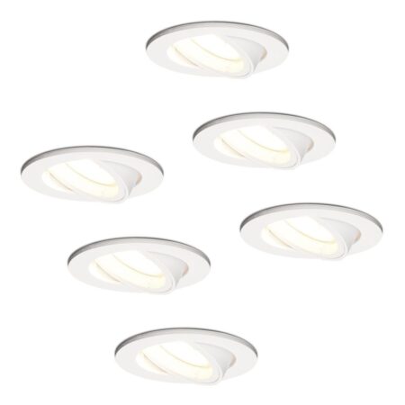 Set van 6 Dublin LED inbouwspot - 4 Watt 345 Lumen - 4000K Neutraal wit - GU10 - Dimbaar - Rond - Kantelbaar - IP20 waterdicht - Wit | HOFTRONIC