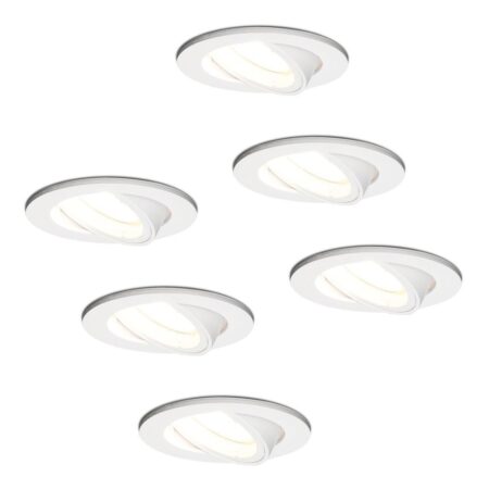 Set van 6 Dublin LED inbouwspot - 4 Watt 345 Lumen - 6500K Daglicht wit - GU10 - Dimbaar - Rond - Kantelbaar - IP20 waterdicht - Wit | HOFTRONIC