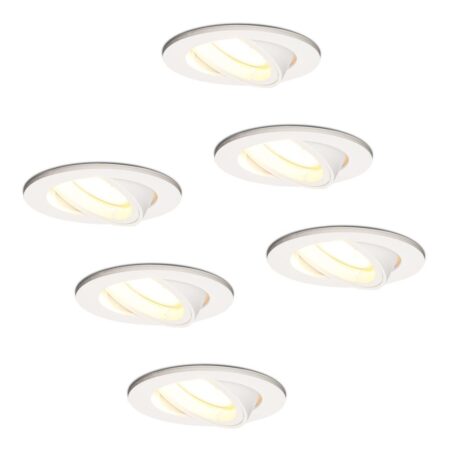 Set van 6 Dublin LED inbouwspots - 4 Watt 345 lumen - 2700K Warm wit - GU10 - Dimbaar - Rond - Kantelbaar - IP20 voor binnen - Wit | HOFTRONIC
