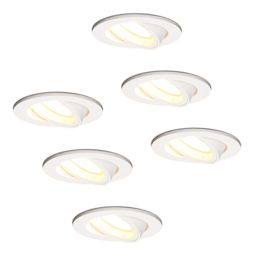 Set van 6 Dublin LED inbouwspots - 4 Watt 345 lumen - 2700K Warm wit - GU10 - Dimbaar - Rond - Kantelbaar - IP20 voor binnen - Wit | HOFTRONIC