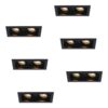 Set van 6 Durham LED Dubbele inbouwspots vierkant - 8 watt 690 lumen - 2700K Warm wit - GU10 - Dimbaar Kantelbaar - Voor binnen - Zwart | HOFTRONIC