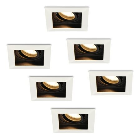 Set van 6 Durham LED inbouwspots vierkant - 4 Watt 345 lumen - 2700k warm wit - GU10 - Dimbaar Kantelbaar - Voor binnen - Wit | HOFTRONIC