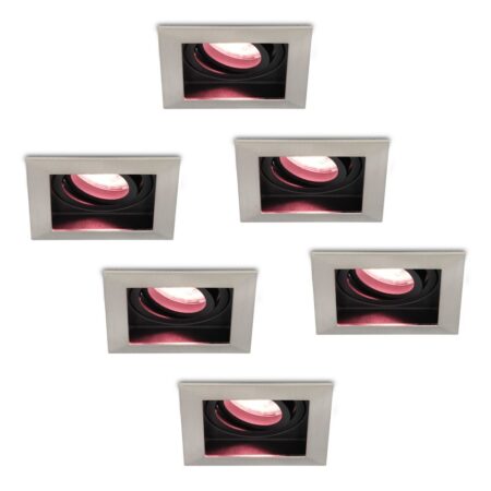 Set van 6 Durham smart inbouwspots vierkant - Wifi + Bluetooth - RGBWW - GU10 - Kantelbaar - Google Home