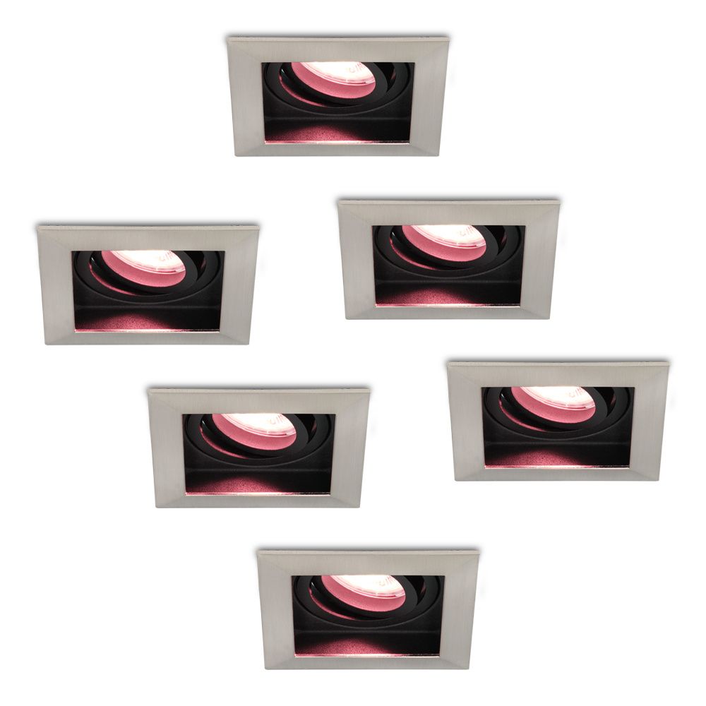 Set van 6 Durham smart inbouwspots vierkant - Wifi + Bluetooth - RGBWW - GU10 - Kantelbaar - Google Home