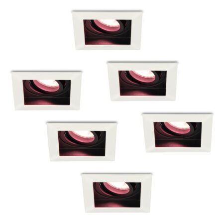 Set van 6 Durham smart inbouwspots vierkant - Wifi + Bluetooth - RGBWW - GU10 - Kantelbaar - Google Home