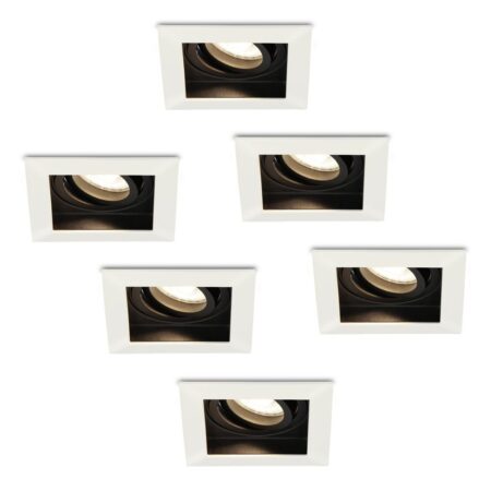 Set van 6 Durham vierkante LED inbouwspot - 4 Watt 345 Lumen - 4000K neutraal wit - GU10 - Dimbaar Kantelbaar - Voor binnen - Wit | HOFTRONIC