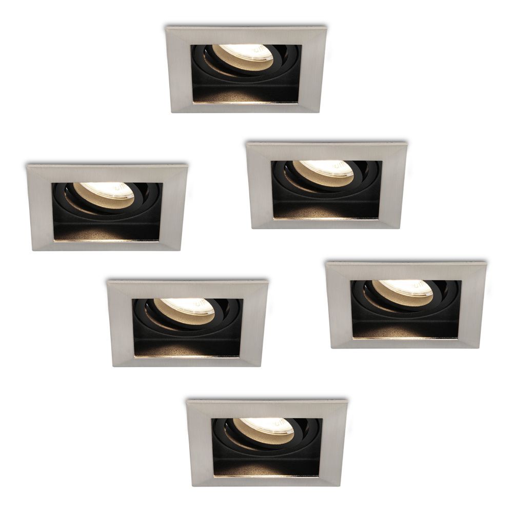 Set van 6 Durham vierkante LED inbouwspots - 4 Watt 345 Lumen - 4000K neutraal wit - GU10 - Dimbaar Kantelbaar - Voor binnen - RVS | HOFTRONIC