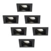 Set van 6 Durham vierkante LED inbouwspots - 4 Watt 345 Lumen - 4000K neutraal wit - GU10 - Dimbaar Kantelbaar - Voor binnen - Zwart | HOFTRONIC