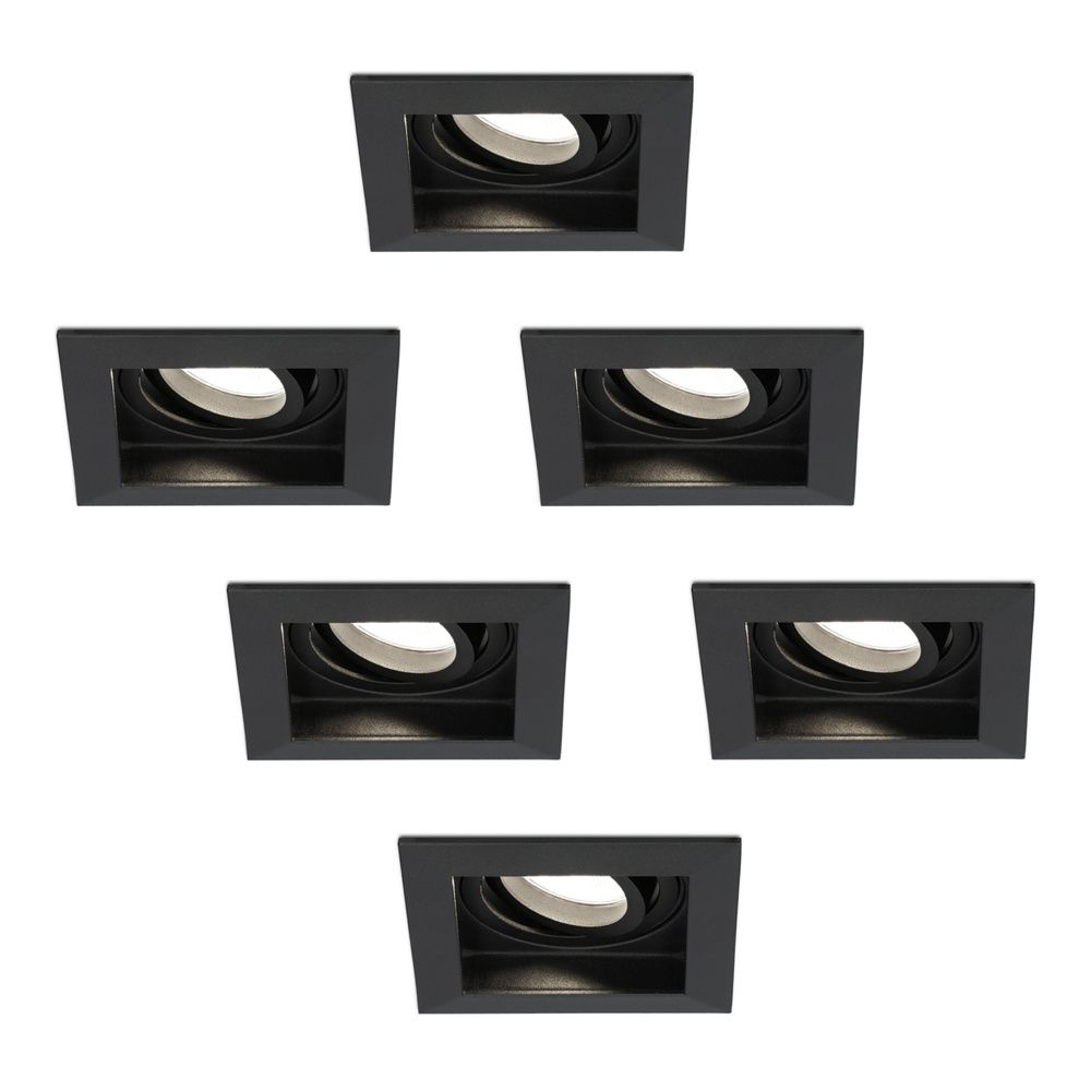 Set van 6 Durham vierkante LED inbouwspots - 4 Watt 345 Lumen - 4000K neutraal wit - GU10 - Dimbaar Kantelbaar - Voor binnen - Zwart | HOFTRONIC