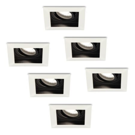 Set van 6 Durham vierkante LED inbouwspots - 4 Watt 345 Lumen - 6500K daglicht wit - GU10 - Dimbaar Kantelbaar - Voor binnen - Wit | HOFTRONIC