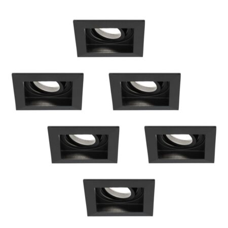 Set van 6 Durham vierkante LED inbouwspots - 4 Watt 345 Lumen - 6500K daglicht wit - GU10 - Dimbaar Kantelbaar - Voor binnen - Zwart | HOFTRONIC