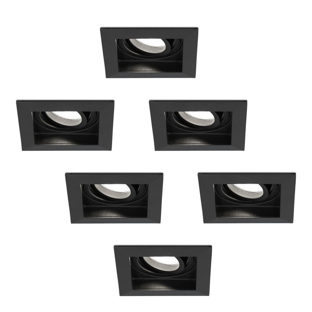 Set van 6 Durham vierkante LED inbouwspots - 4 Watt 345 Lumen - 6500K daglicht wit - GU10 - Dimbaar Kantelbaar - Voor binnen - Zwart | HOFTRONIC