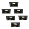 Set van 6 Durham vierkante LED inbouwspots - 4 Watt 345 lumen - 2700k warm wit - GU10 - Dimbaar Kantelbaar - Voor binnen - Zwart | HOFTRONIC