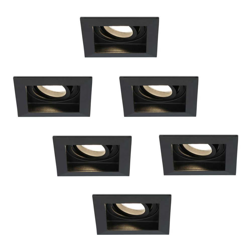 Set van 6 Durham vierkante LED inbouwspots - 4 Watt 345 lumen - 2700k warm wit - GU10 - Dimbaar Kantelbaar - Voor binnen - Zwart | HOFTRONIC