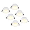 Set van 6 Finn LED inbouwspots - 10 Watt 900lm - 2700K warm wit - Dimbaar - Rond - Verzonken - IP44 waterdicht - Wit - Voor binnen