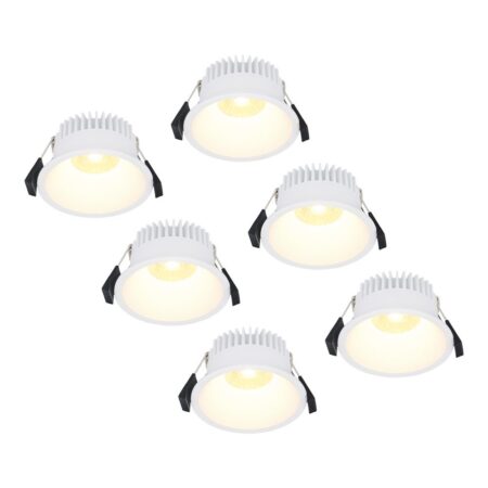 Set van 6 Finn LED inbouwspots - 10 Watt 900lm - 2700K warm wit - Dimbaar - Rond - Verzonken - IP44 waterdicht - Wit - Voor binnen