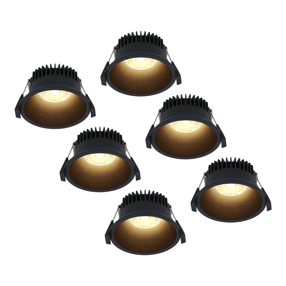 Set van 6 Finn LED inbouwspots - 10 Watt 900lm - 2700K warm wit - Dimbaar - Rond - Verzonken - IP44 waterdicht - Zwart - Voor binnen
