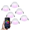 Set van 6 Finn smart inbouwspots - IP44 waterdicht - 10 Watt 630lm - Wifi + Bluetooth - RGBWW - Google Home