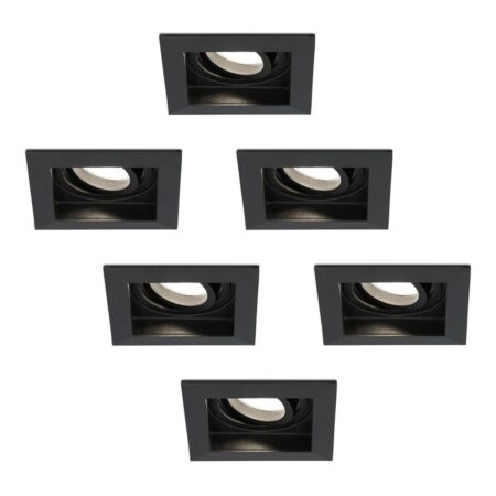 Set van 6 Fresno LED inbouwspots vierkant - GU10 - 4 Watt 345 Lumen - 4000K neutraal wit - Dimbaar - Kantelbaar - Verzonken - IP20 voor binnen - Zwart - Anti-glare | HOFTRONIC