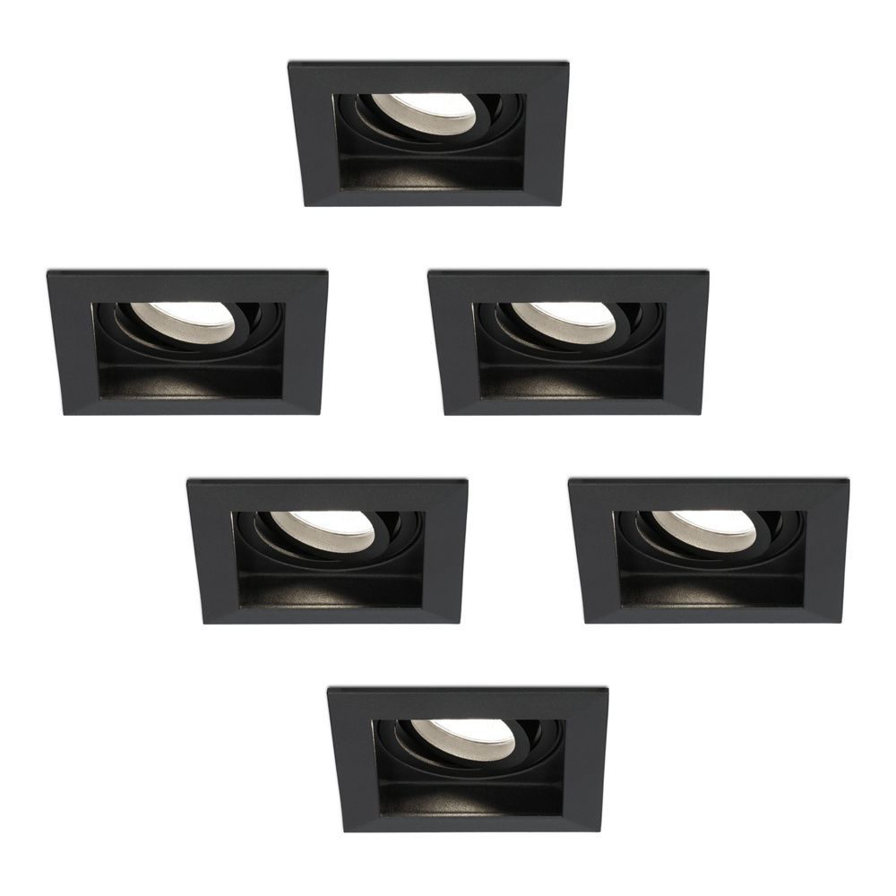 Set van 6 Fresno LED inbouwspots vierkant - GU10 - 4 Watt 345 Lumen - 4000K neutraal wit - Dimbaar - Kantelbaar - Verzonken - IP20 voor binnen - Zwart - Anti-glare | HOFTRONIC