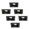 Set van 6 Fresno LED inbouwspots vierkant - GU10 - 4 Watt 345 Lumen - 6500K Daglicht Wit - Dimbaar - Kantelbaar - Verzonken - IP20 voor binnen - Zwart - Anti-glare | HOFTRONIC