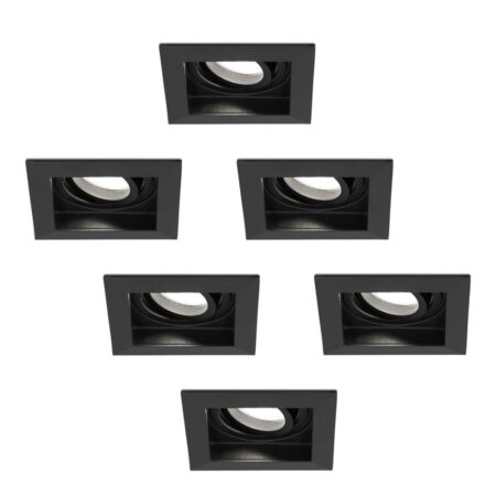 Set van 6 Fresno LED inbouwspots vierkant - GU10 - 4 Watt 345 Lumen - 6500K Daglicht Wit - Dimbaar - Kantelbaar - Verzonken - IP20 voor binnen - Zwart - Anti-glare | HOFTRONIC