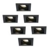 Set van 6 Fresno LED inbouwspots vierkant - GU10 - 4 Watt 345 lumen - 2700K Warm Wit - Dimbaar - Kantelbaar - Verzonken - IP20 voor binnen - Zwart | HOFTRONIC