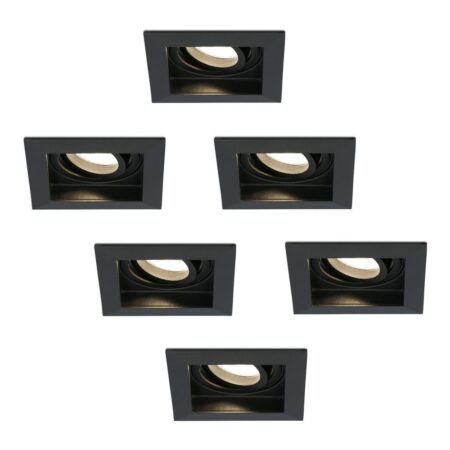 Set van 6 Fresno LED inbouwspots vierkant - GU10 - 4 Watt 345 lumen - 2700K Warm Wit - Dimbaar - Kantelbaar - Verzonken - IP20 voor binnen - Zwart | HOFTRONIC