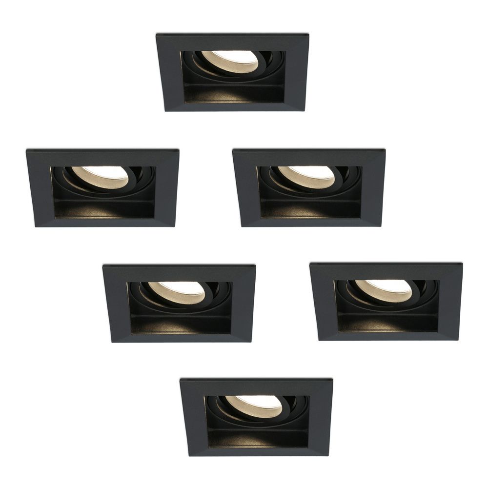 Set van 6 Fresno LED inbouwspots vierkant - GU10 - 4 Watt 345 lumen - 2700K Warm Wit - Dimbaar - Kantelbaar - Verzonken - IP20 voor binnen - Zwart | HOFTRONIC