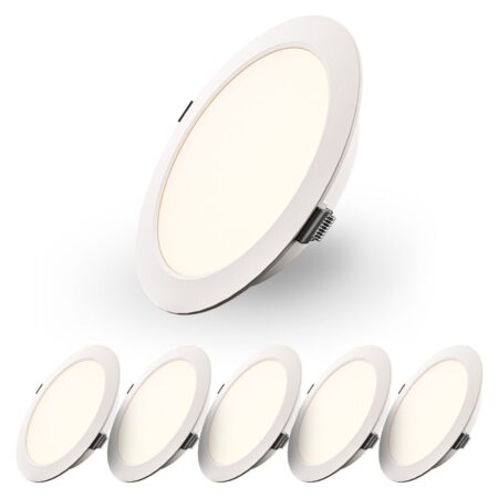 Set van 6 Georgia LED platte Inbouwspots wit - inbouwdiepte 25mm - 12W 1160lm - Rond - 2700K warm Wit - Ø170 mm - IP20 voor binnen | HOFTRONIC