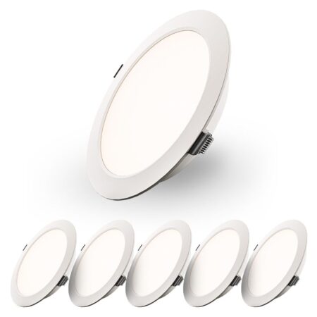 Set van 6 Georgia LED platte Inbouwspots wit - inbouwdiepte 25mm - 12W 1160lm - Rond - 4000K Neutraal Wit - Ø170 mm - IP20 voor binnen | HOFTRONIC