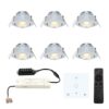 Set van 6 Granada LED Mini Inbouwspots met trafo en muurdimmer - 12 Volt 3 Watt 200 lumen - Dimbaar - Kantelbaar - Plat 35mm - 2700K - IP44 - RVS | HOFTRONIC